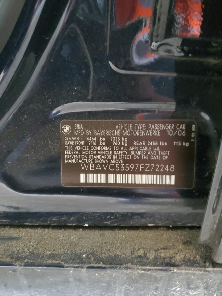2007 BMW 328 I Sulev VIN: WBAVC53597FZ72248 Lot: 61087605