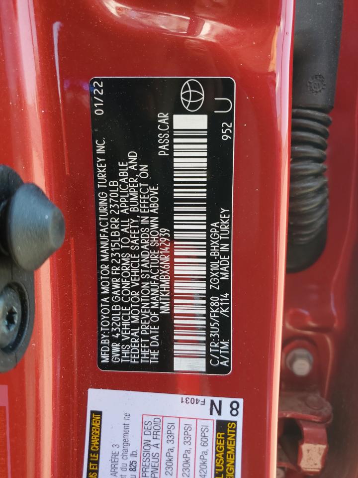 2022 Toyota C-Hr Xle VIN: NMTKHMBX6NR142939 Lot: 62138585