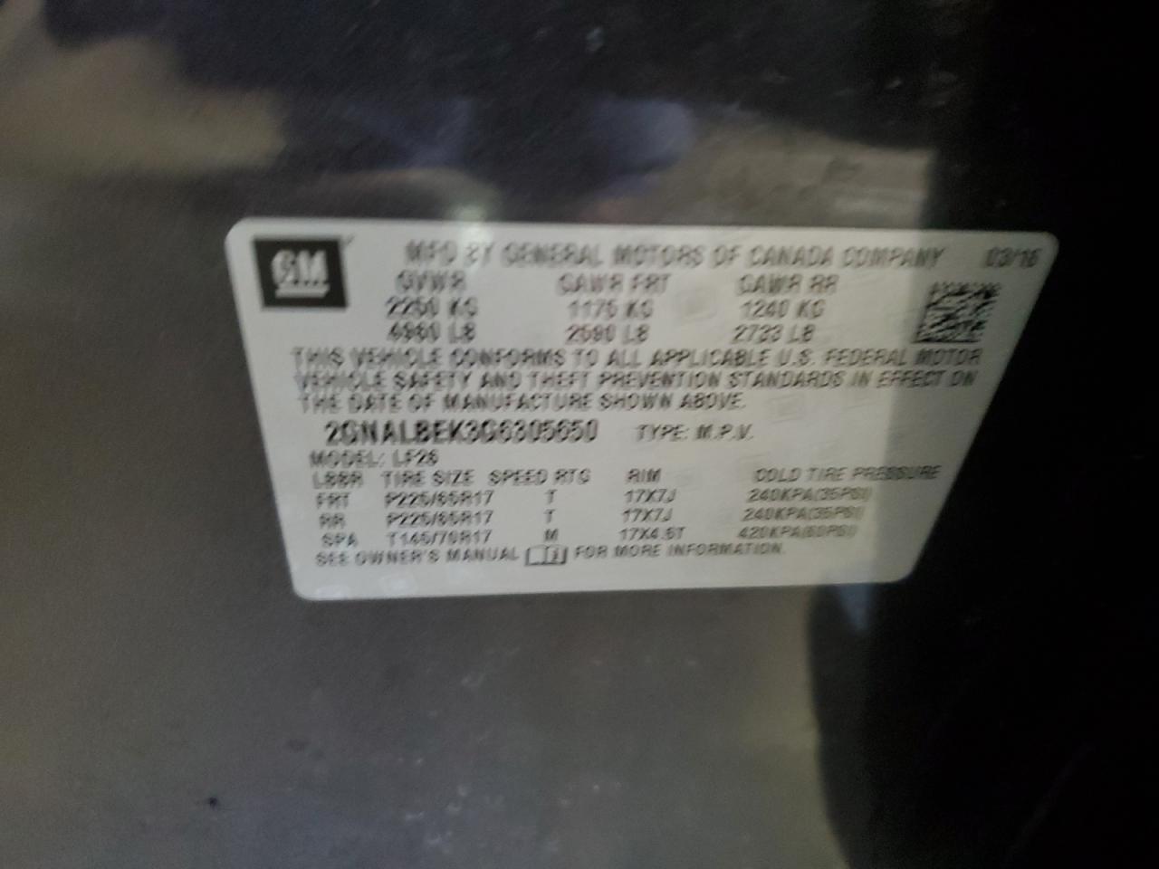 CHEVROLET EQUINOX 2016 VIN 2GNALBEK3G6305650 фото 13