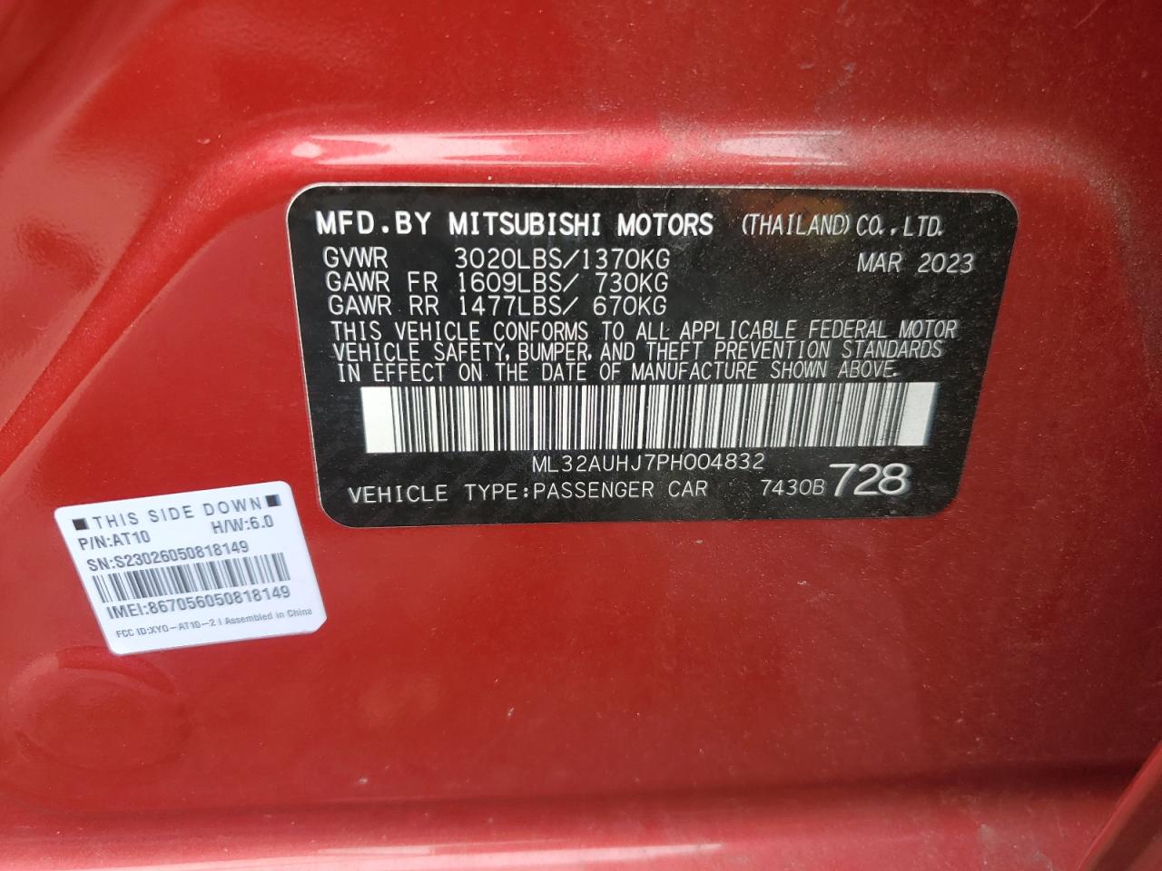 2023 Mitsubishi Mirage Es VIN: ML32AUHJ7PH004832 Lot: 61591875