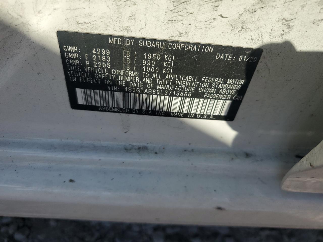 2020 Subaru Impreza VIN: 4S3GTAB69L3713866 Lot: 62483255