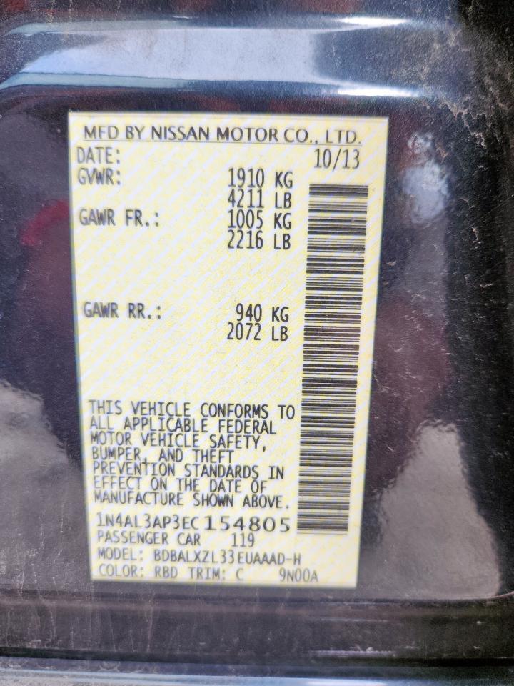 2014 Nissan Altima 2.5 VIN: 1N4AL3AP3EC154805 Lot: 61302685