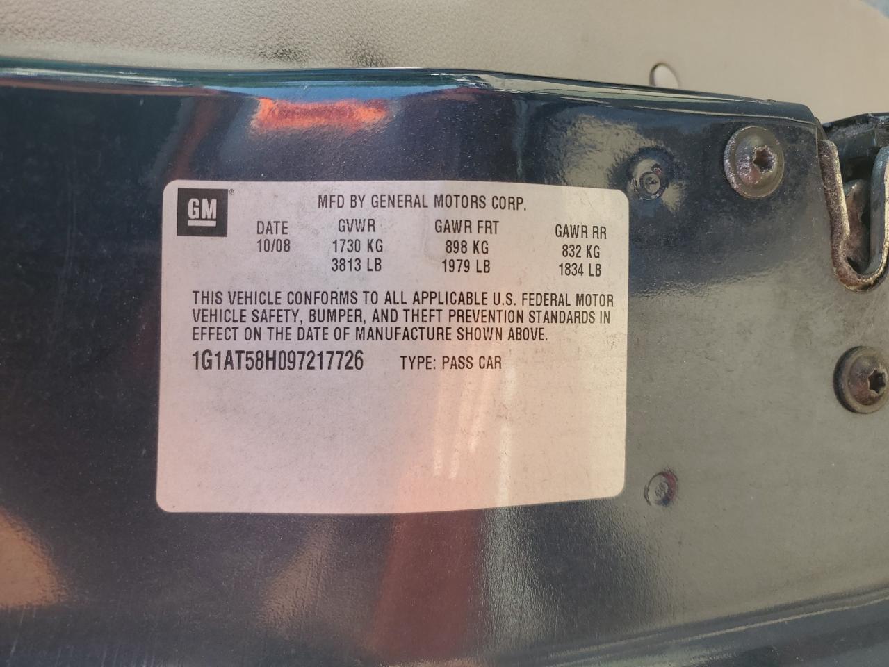 2009 Chevrolet Cobalt Lt VIN: 1G1AT58H097217726 Lot: 60315195