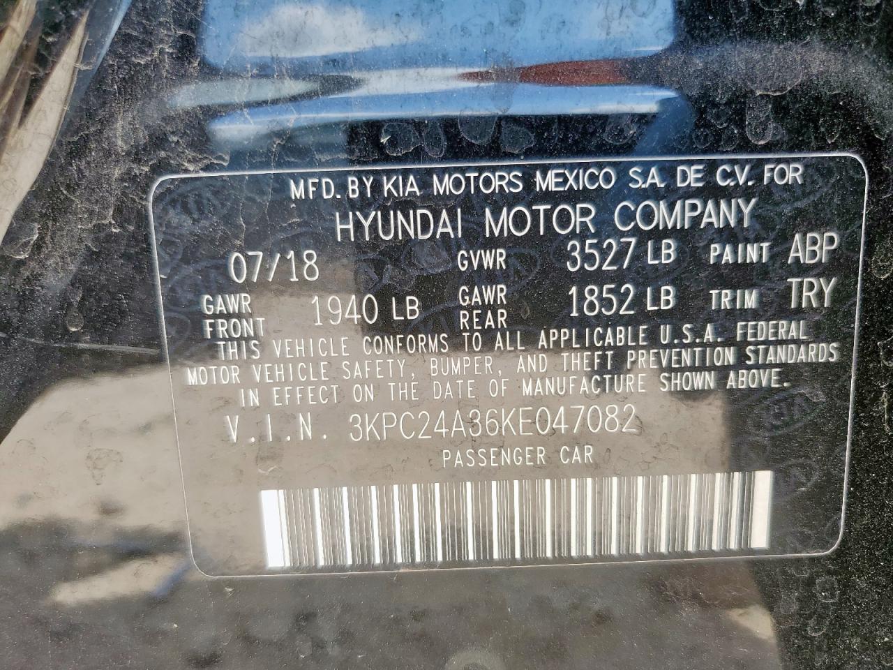 2019 Hyundai Accent Se VIN: 3KPC24A36KE047082 Lot: 59790935