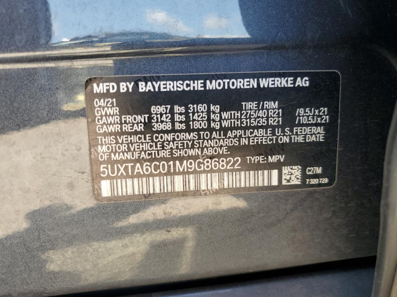 2021 BMW X5 xDrive45E VIN: 5UXTA6C01M9G86822 Lot: 62101955