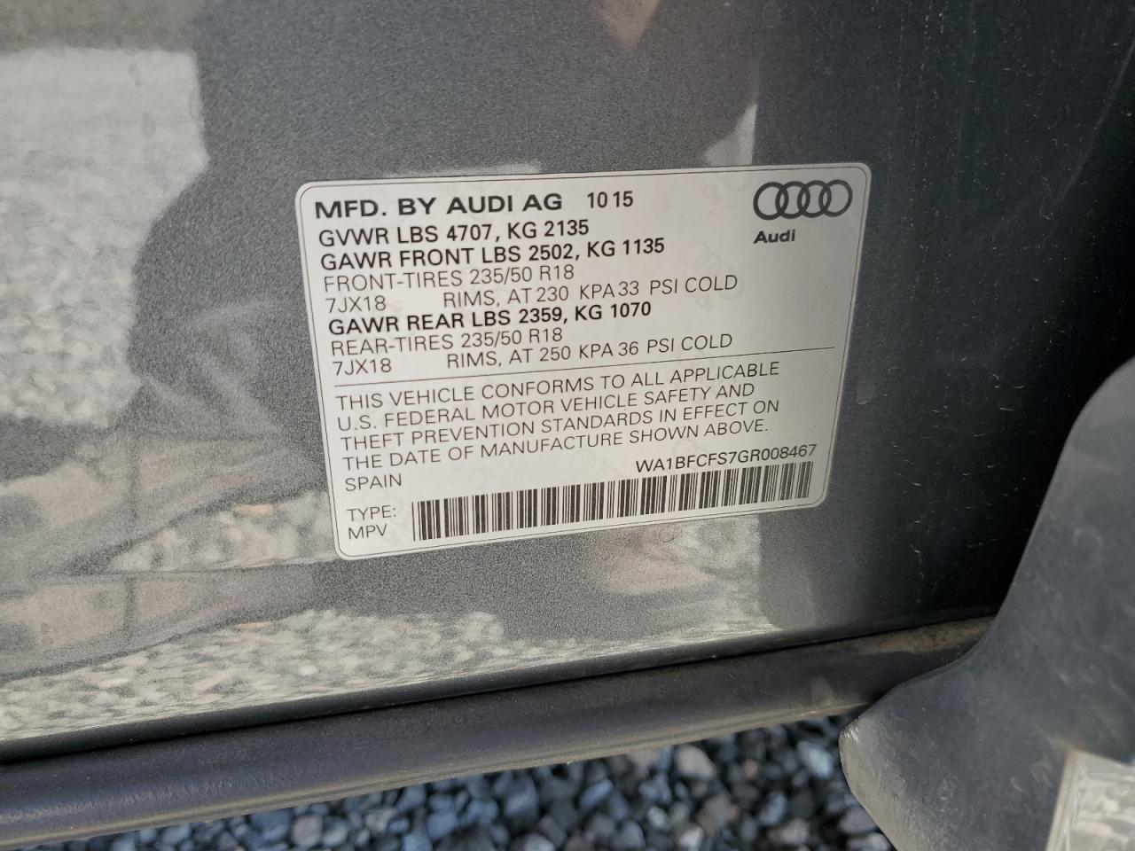 2016 Audi Q3 Premium Plus VIN: WA1BFCFS7GR008467 Lot: 60854545