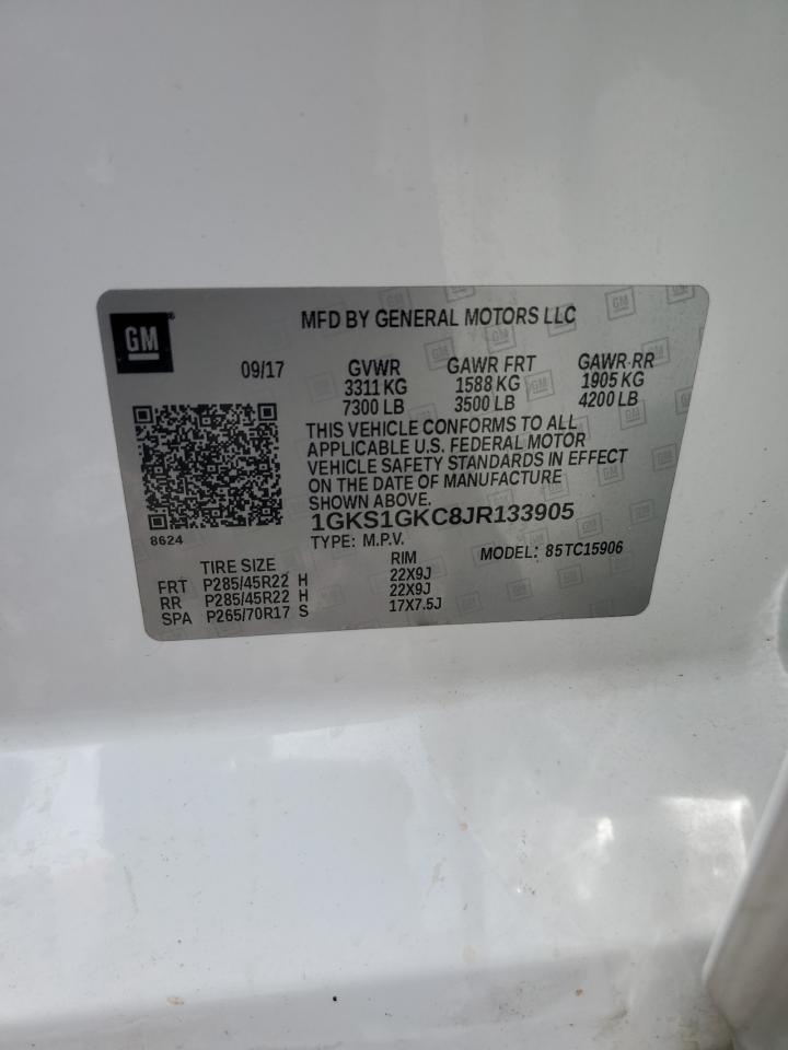 2018 GMC Yukon Xl C1500 Slt VIN: 1GKS1GKC8JR133905 Lot: 62497945