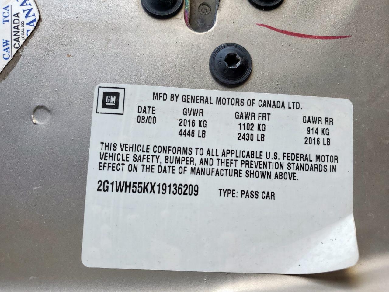 2001 Chevrolet Impala Ls VIN: 2G1WH55KX19136209 Lot: 60755805