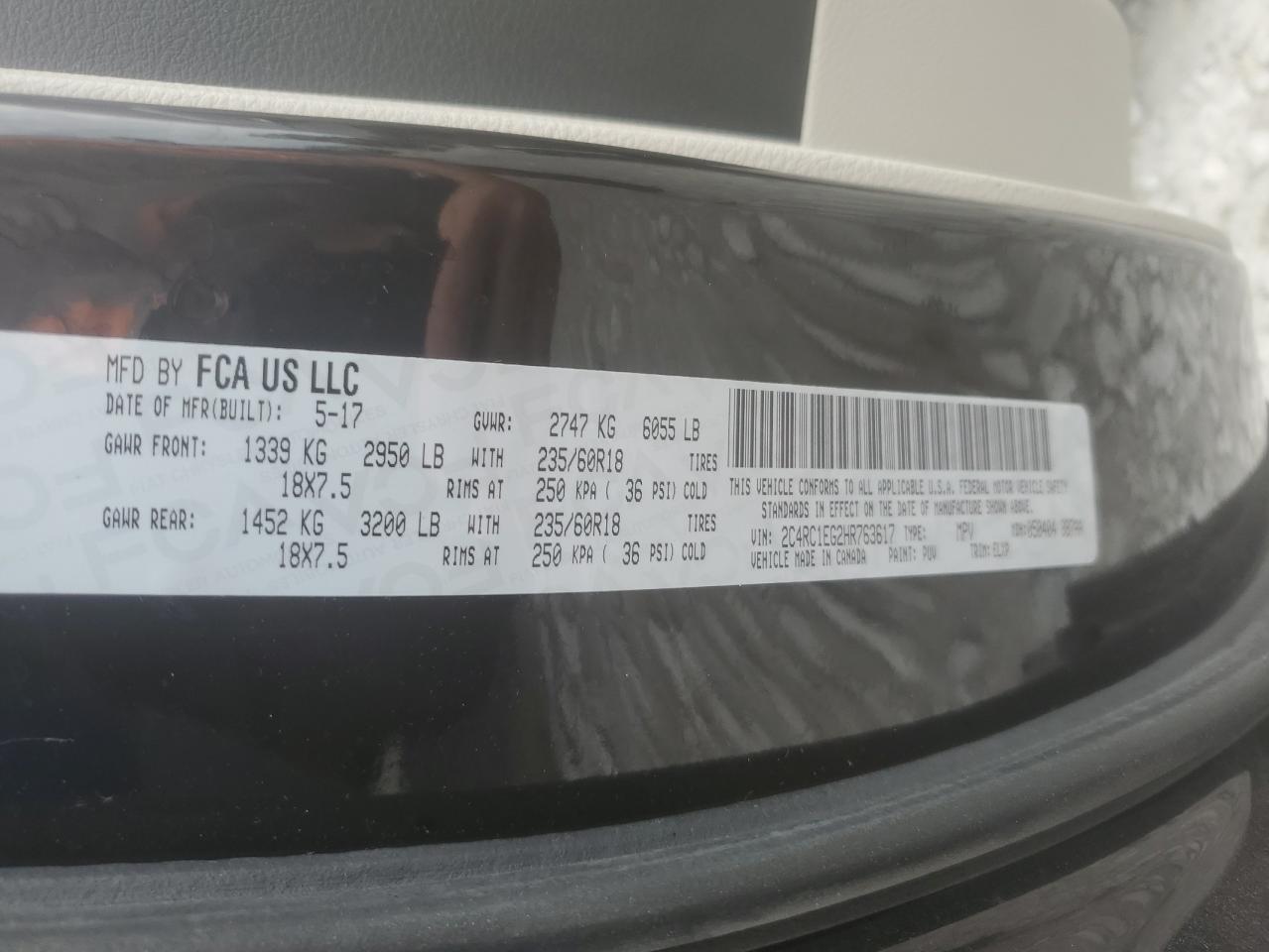 2017 Chrysler Pacifica Touring L Plus VIN: 2C4RC1EG2HR763617 Lot: 61996535