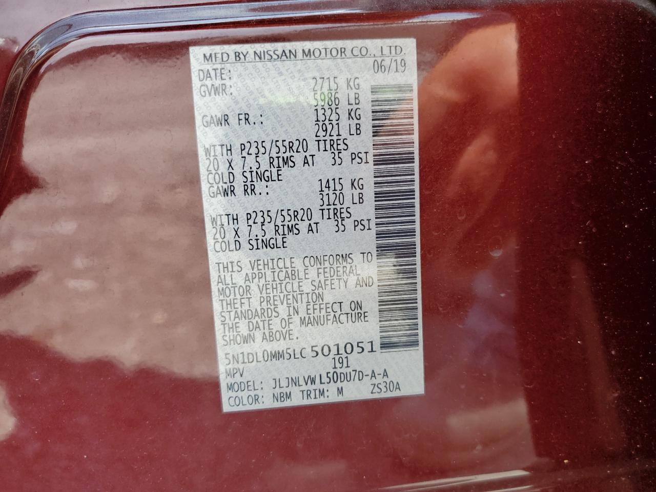2020 Infiniti Qx60 Luxe VIN: 5N1DL0MM5LC501051 Lot: 61368415