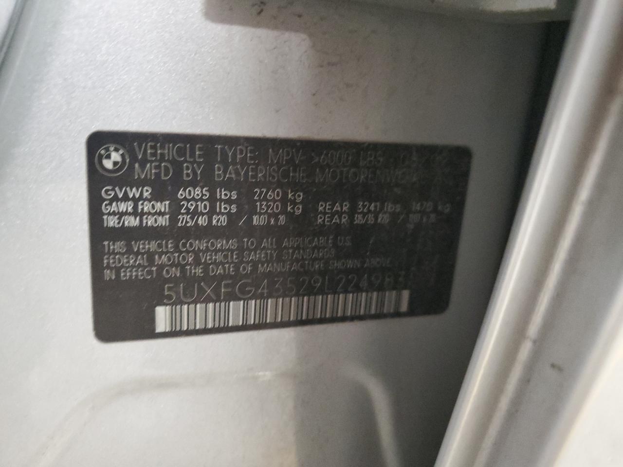 2009 BMW X6 xDrive35I VIN: 5UXFG43529L224983 Lot: 61447055