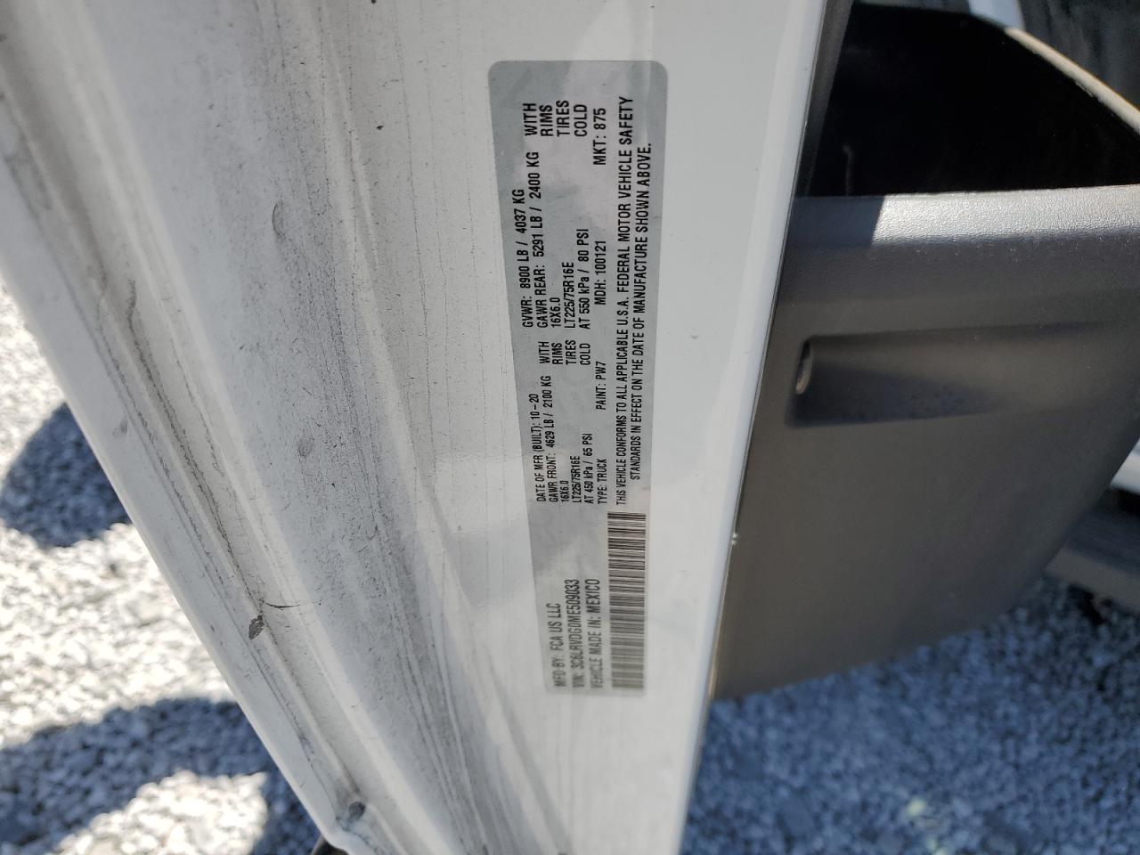 2021 Ram Promaster 2500 2500 High VIN: 3C6LRVDG0ME509033 Lot: 60677165