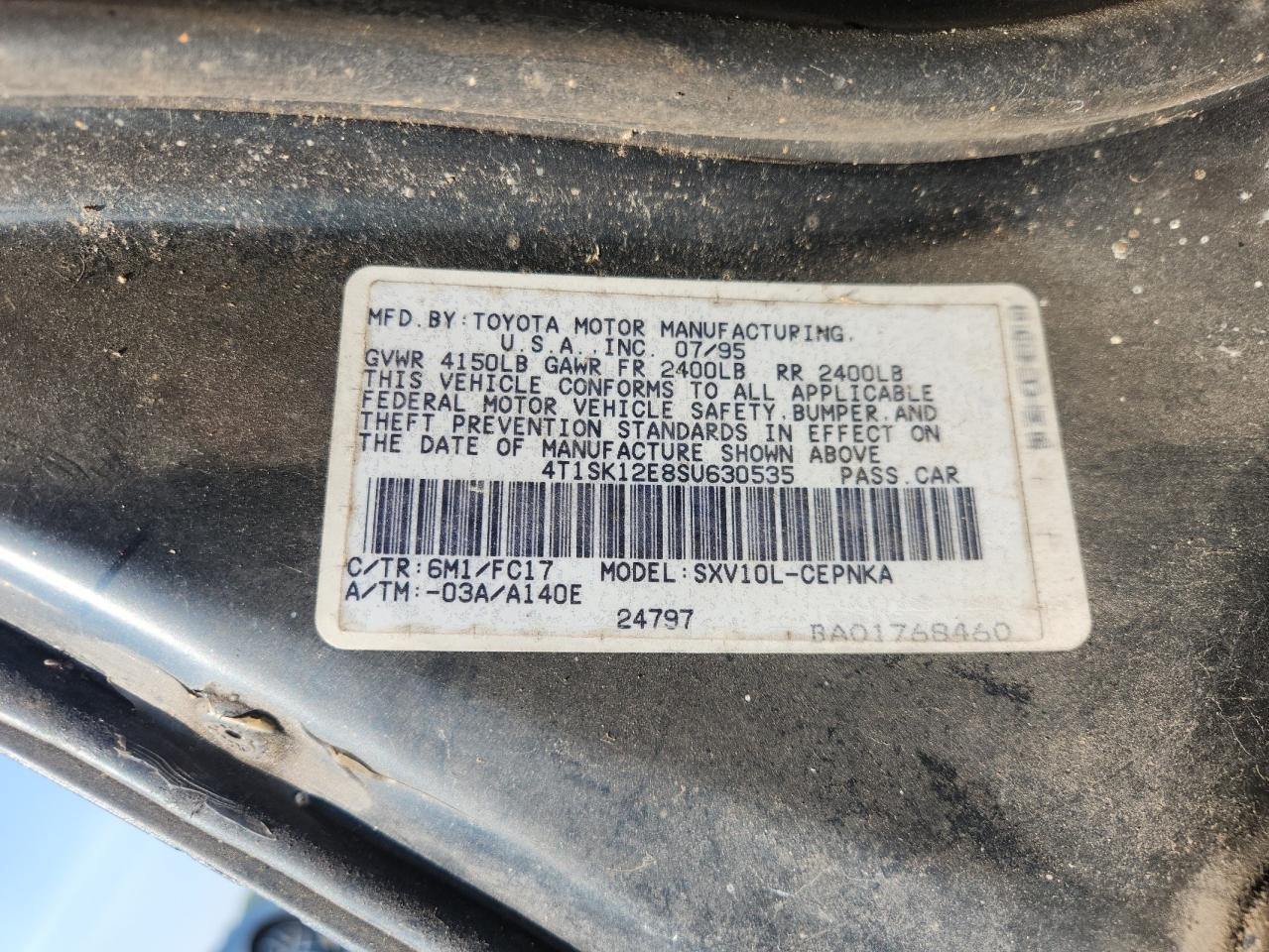 1995 Toyota Camry Le VIN: 4T1SK12E8SU630535 Lot: 60282665