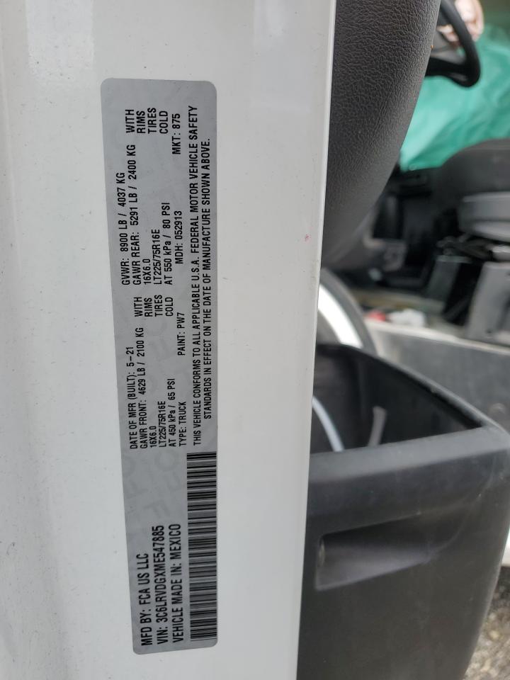 2021 Ram Promaster 2500 2500 High VIN: 3C6LRVDGXME547885 Lot: 59037185