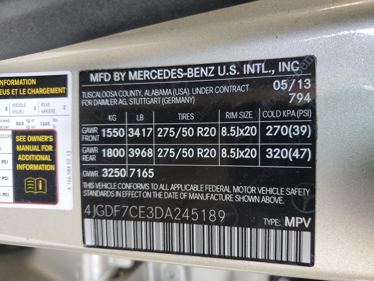 2013 Mercedes-Benz Gl 450 4Matic VIN: 4JGDF7CE3DA245189 Lot: 62066285