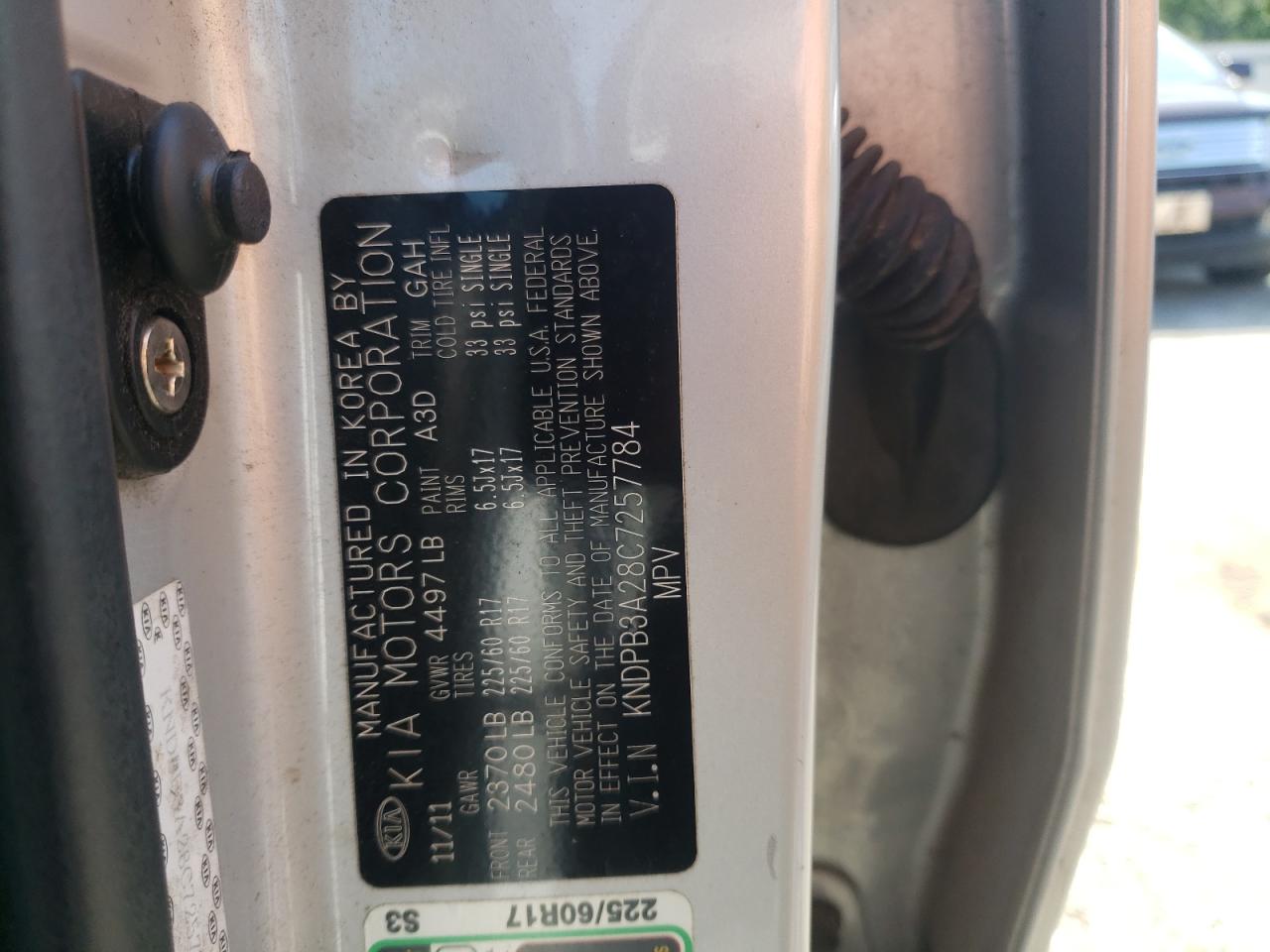 2012 Kia Sportage Base VIN: KNDPB3A28C7257784 Lot: 61679195