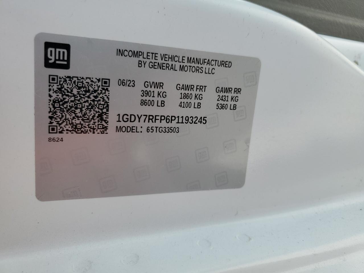 2023 GMC Savana Cutaway G3500 VIN: 1GDY7RFP6P1193245 Lot: 61745585