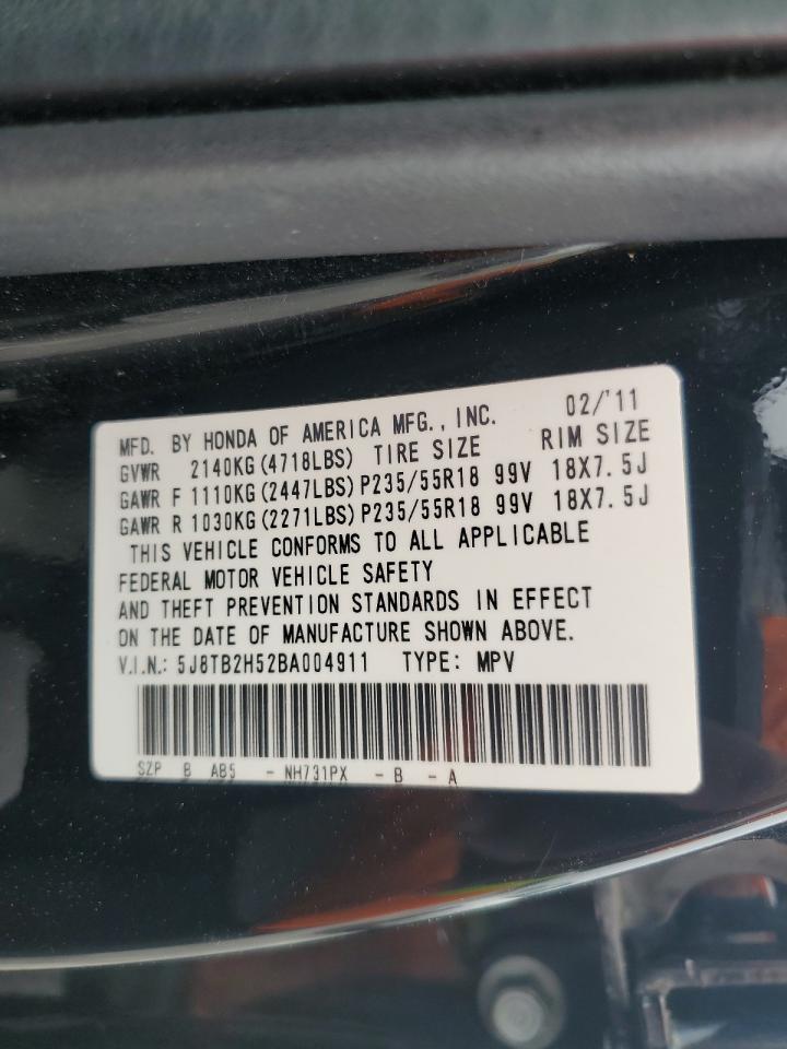 2011 Acura Rdx Technology VIN: 5J8TB2H52BA004911 Lot: 60312325