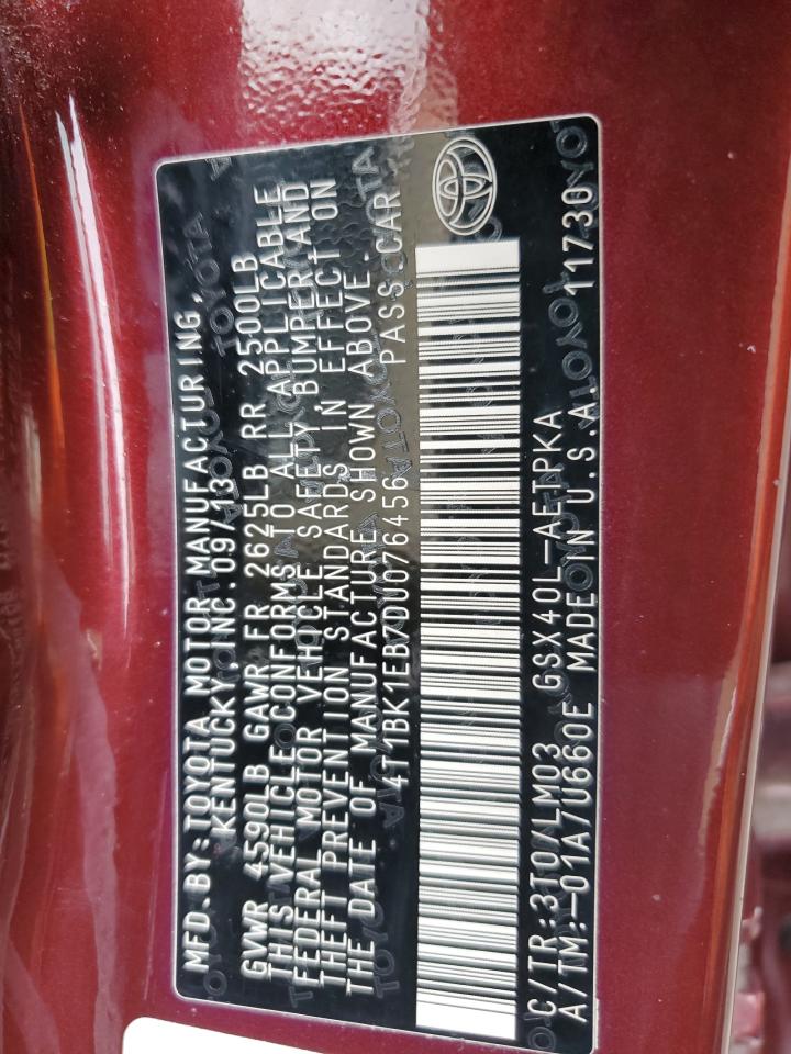 2013 Toyota Avalon Base VIN: 4T1BK1EB7DU076645 Lot: 61210465