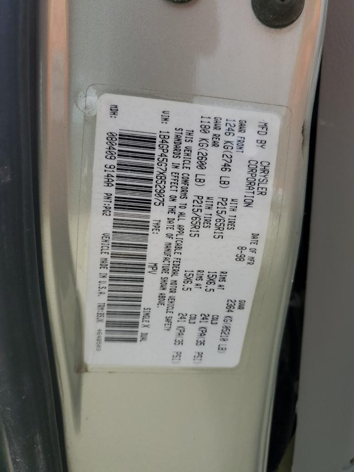 1999 Dodge Caravan Se VIN: 1B4GP45G7XB529075 Lot: 60448215