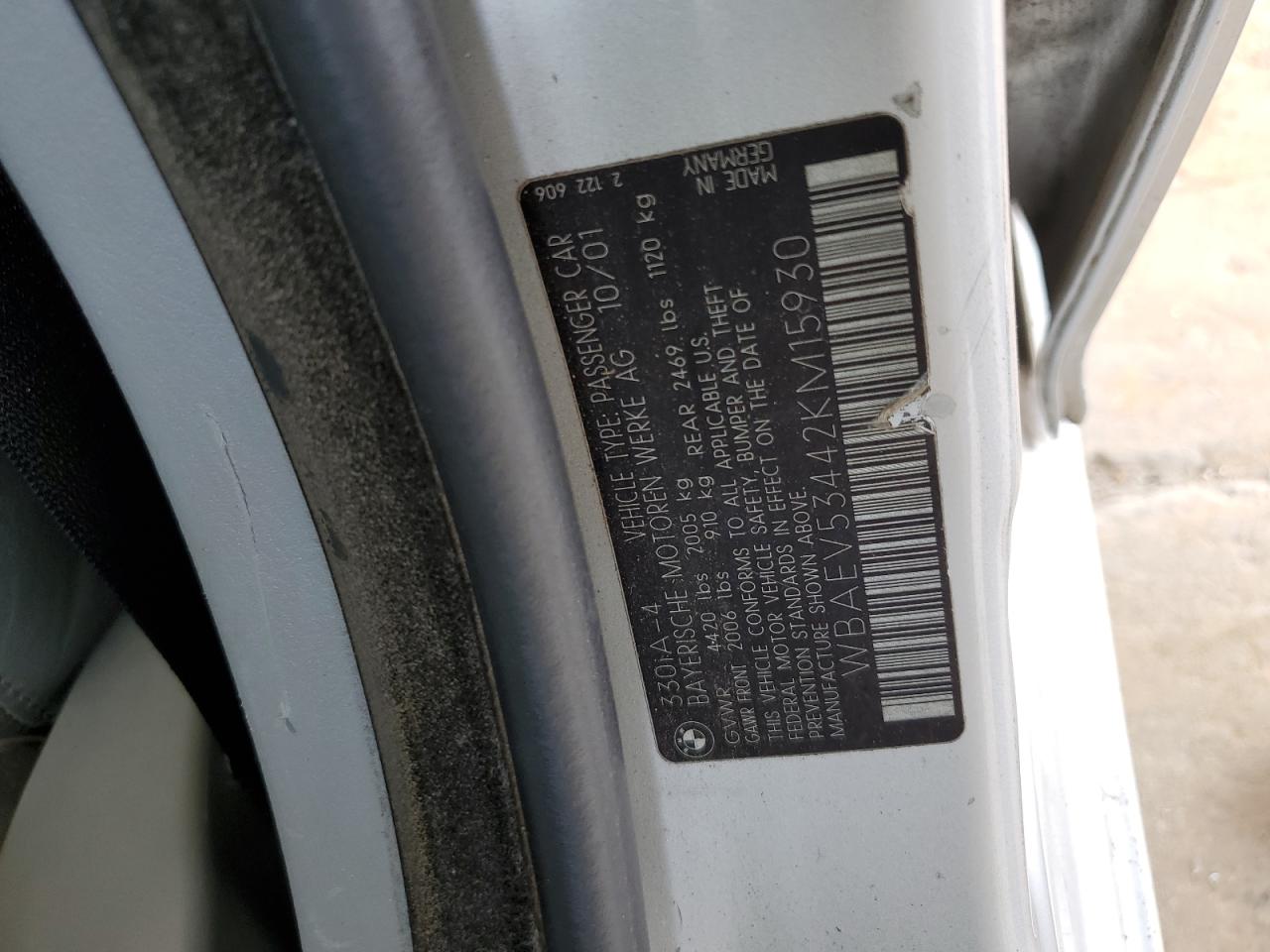 2002 BMW 330 I VIN: WBAEV53442KM15930 Lot: 62294025