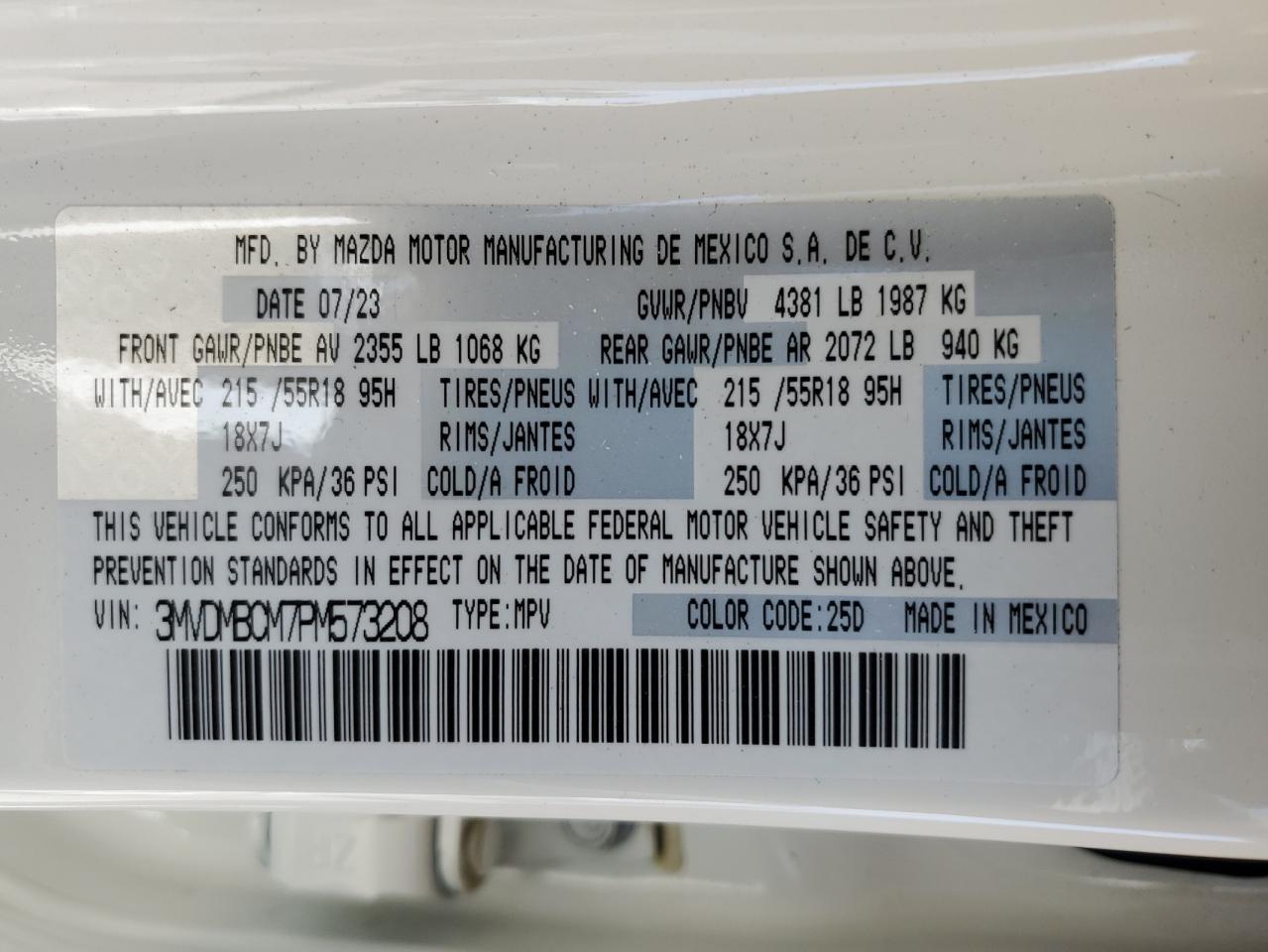 2023 Mazda Cx-30 Preferred VIN: 3MVDMBCM7PM573208 Lot: 61676655
