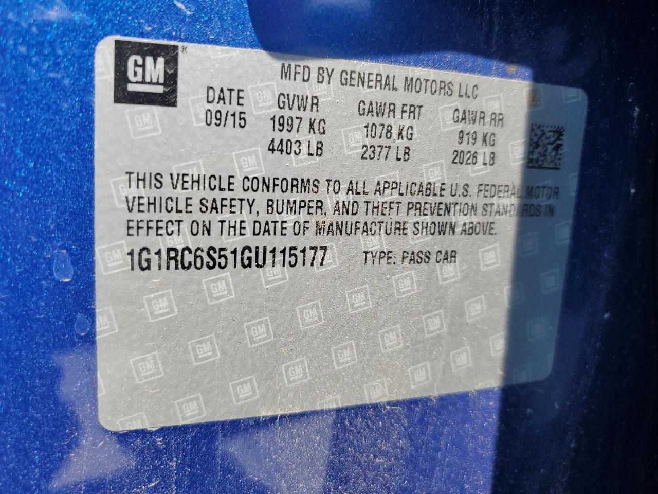 2016 Chevrolet Volt Lt VIN: 1G1RC6S51GU115177 Lot: 62701385