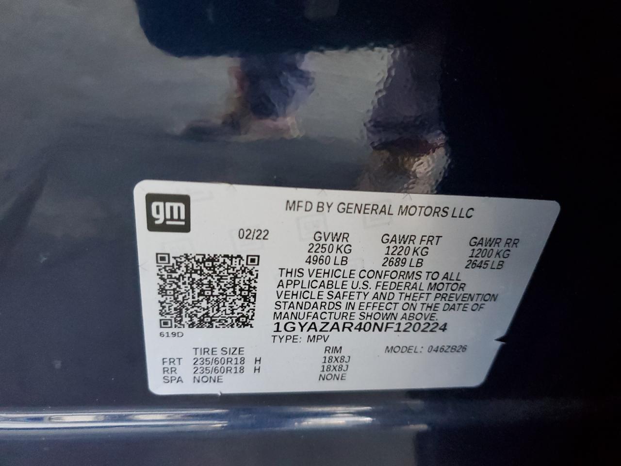 2022 Cadillac Xt4 Luxury VIN: 1GYAZAR40NF120224 Lot: 61100285