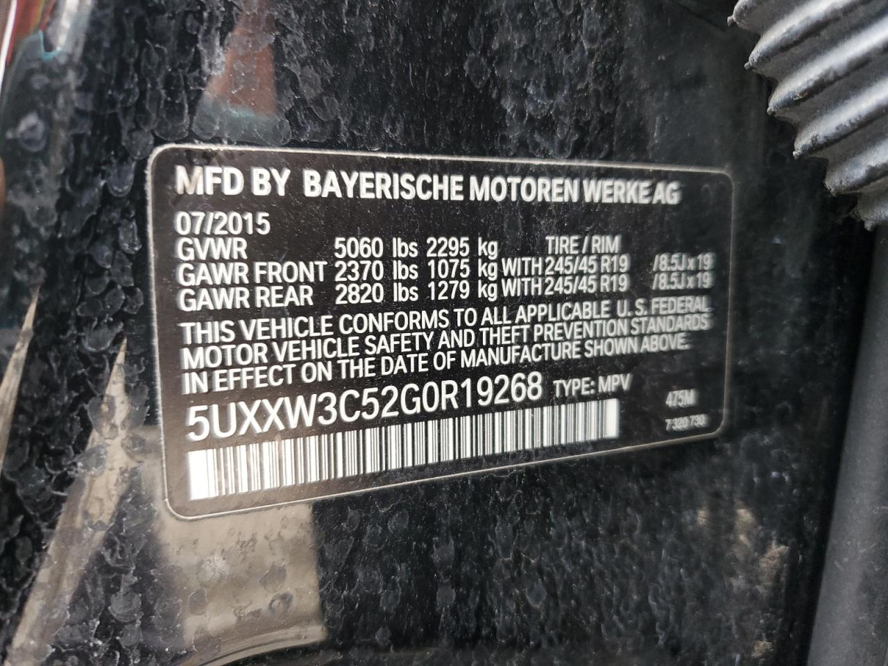 2016 BMW X4 xDrive28I VIN: 5UXXW3C52G0R19268 Lot: 62563085