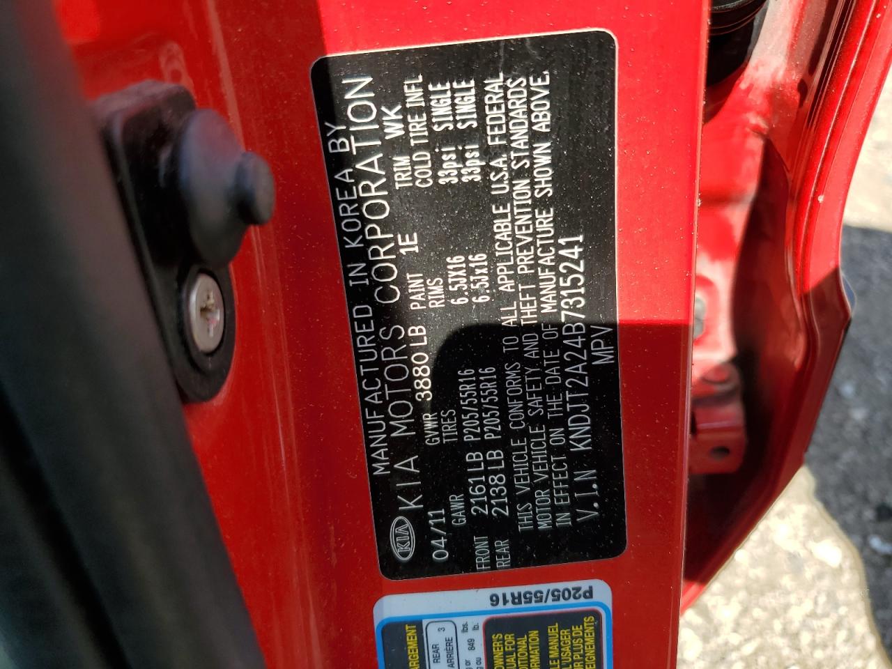 2011 Kia Soul + VIN: KNDJT2A24B7315241 Lot: 62507075
