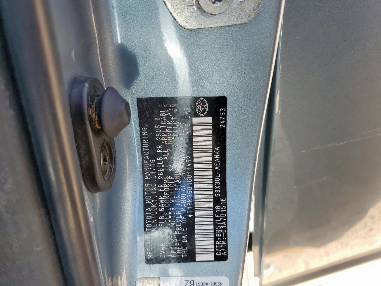 2006 Toyota Avalon Xl VIN: 4T1BK36B16U114521 Lot: 61865885