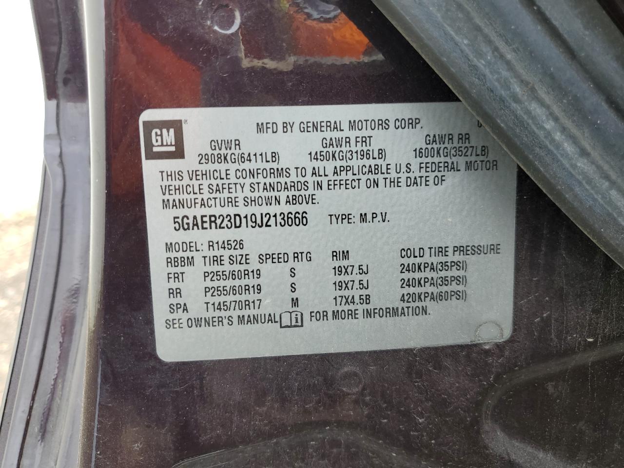 2009 Buick Enclave Cxl VIN: 5GAER23D19J213666 Lot: 62460855