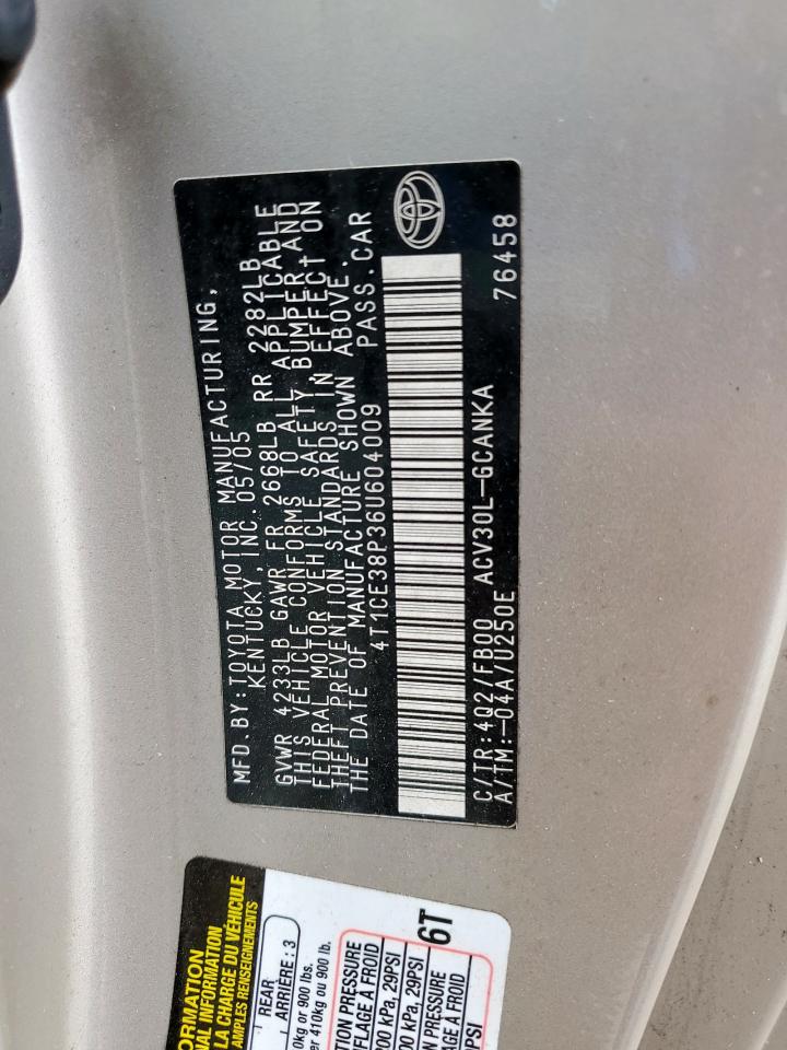 2006 Toyota Camry Solara Se VIN: 4T1CE38P36U604009 Lot: 61291675