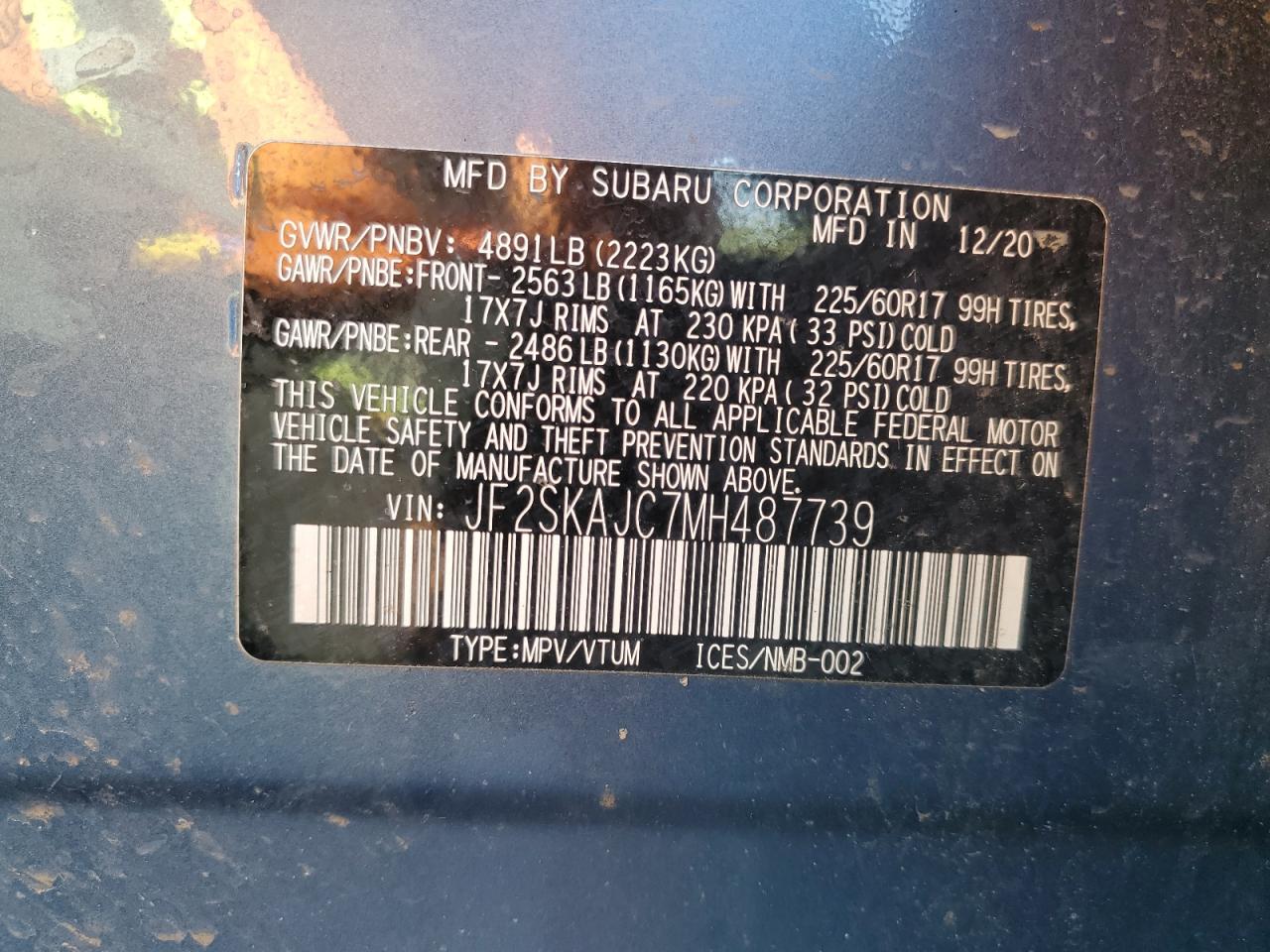 2021 Subaru Forester Premium VIN: JF2SKAJC7MH487739 Lot: 61680075