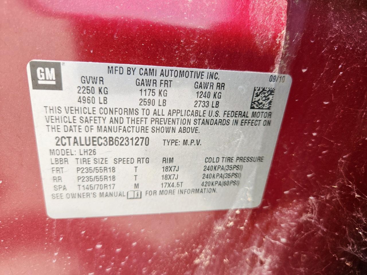 2011 GMC Terrain Slt VIN: 2CTALUEC3B6231270 Lot: 63195115