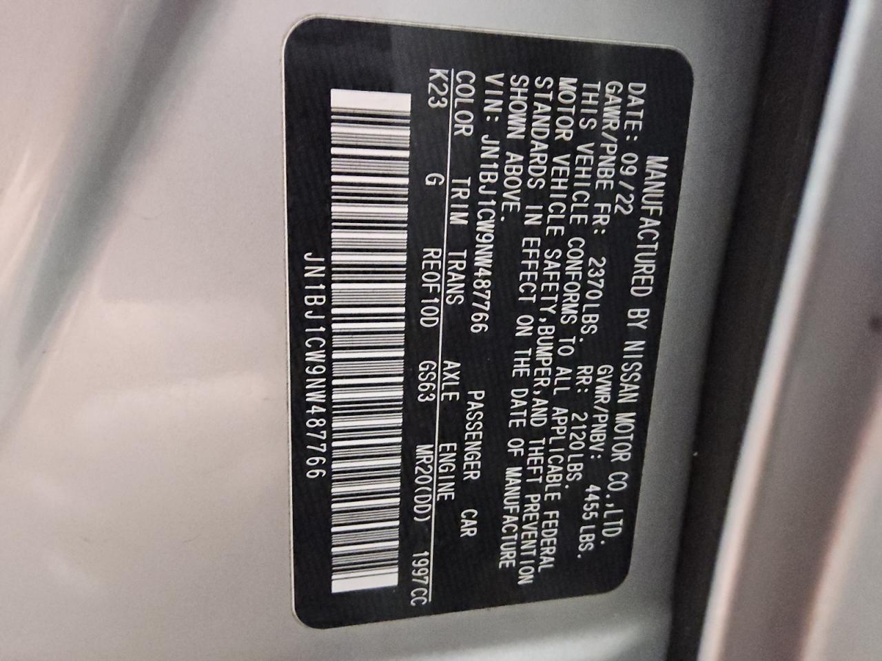 2022 Nissan Rogue Sport Sl VIN: JN1BJ1CW9NW487766 Lot: 62406875