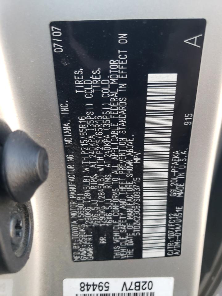 2007 Toyota Sienna Ce VIN: 5TDZK23C67S093715 Lot: 66161065