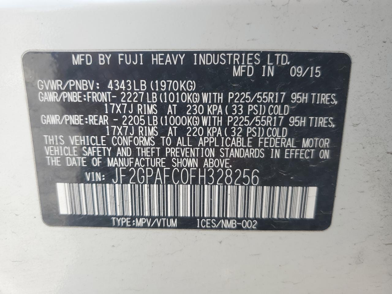 2015 Subaru Xv Crosstrek 2.0 Premium VIN: JF2GPAFC0FH328256 Lot: 61789105