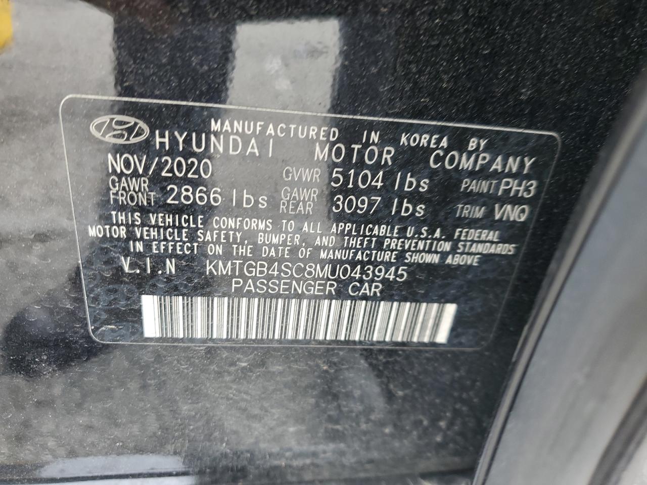 2021 Genesis G80 Base VIN: KMTGB4SC8MU043945 Lot: 60153795