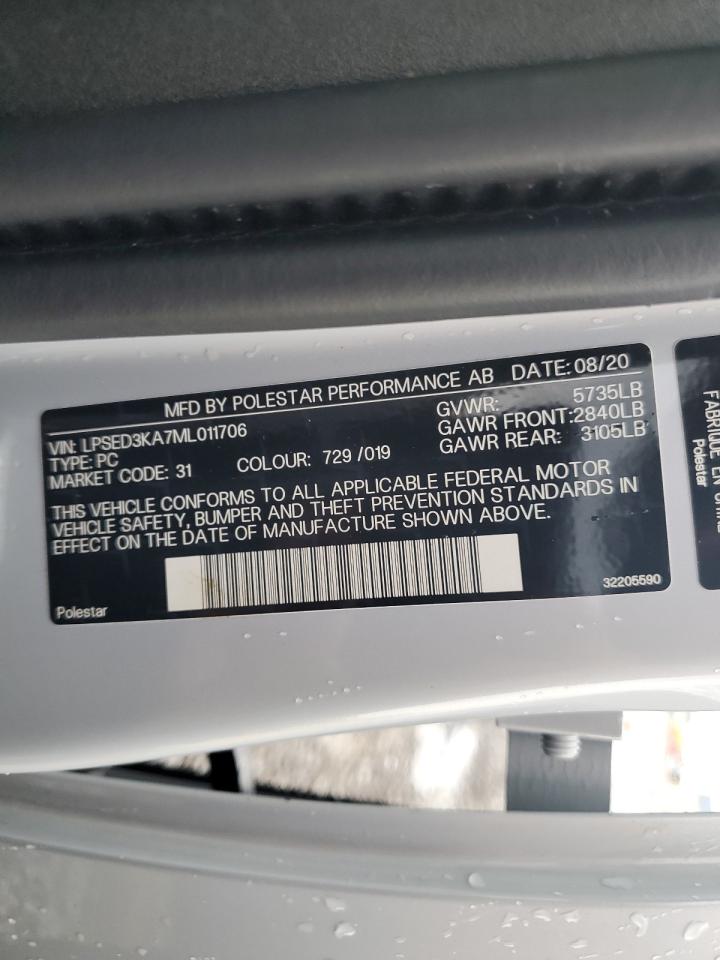 2021 Polestar 2 VIN: LPSED3KA7ML011706 Lot: 62310635