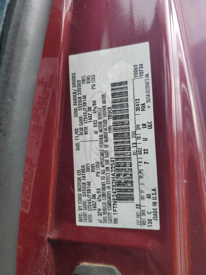 2003 Ford Econoline E250 Van VIN: 1FTNE242X3HA32541 Lot: 62418265