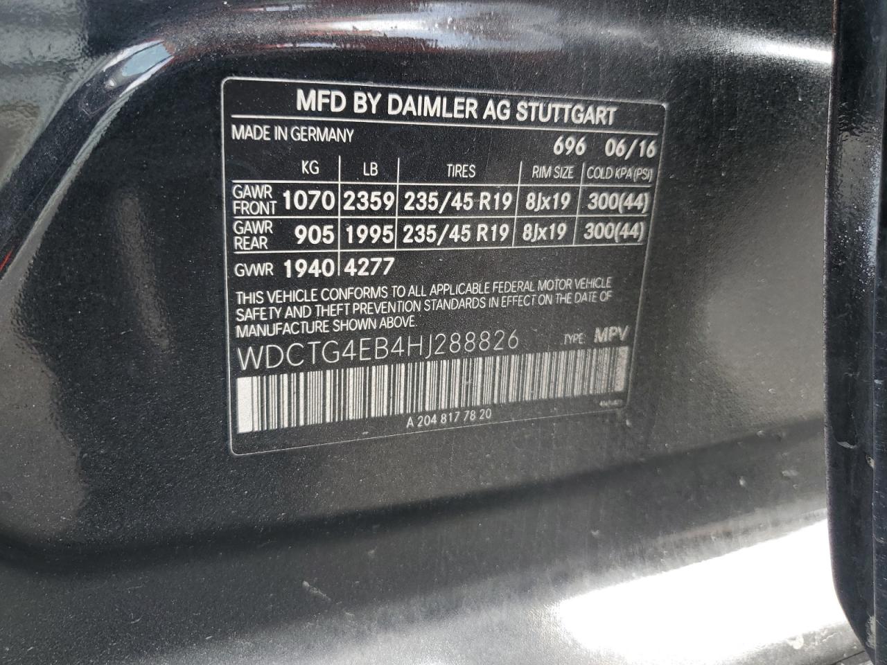 2017 Mercedes-Benz Gla 250 VIN: WDCTG4EB4HJ288826 Lot: 62335855