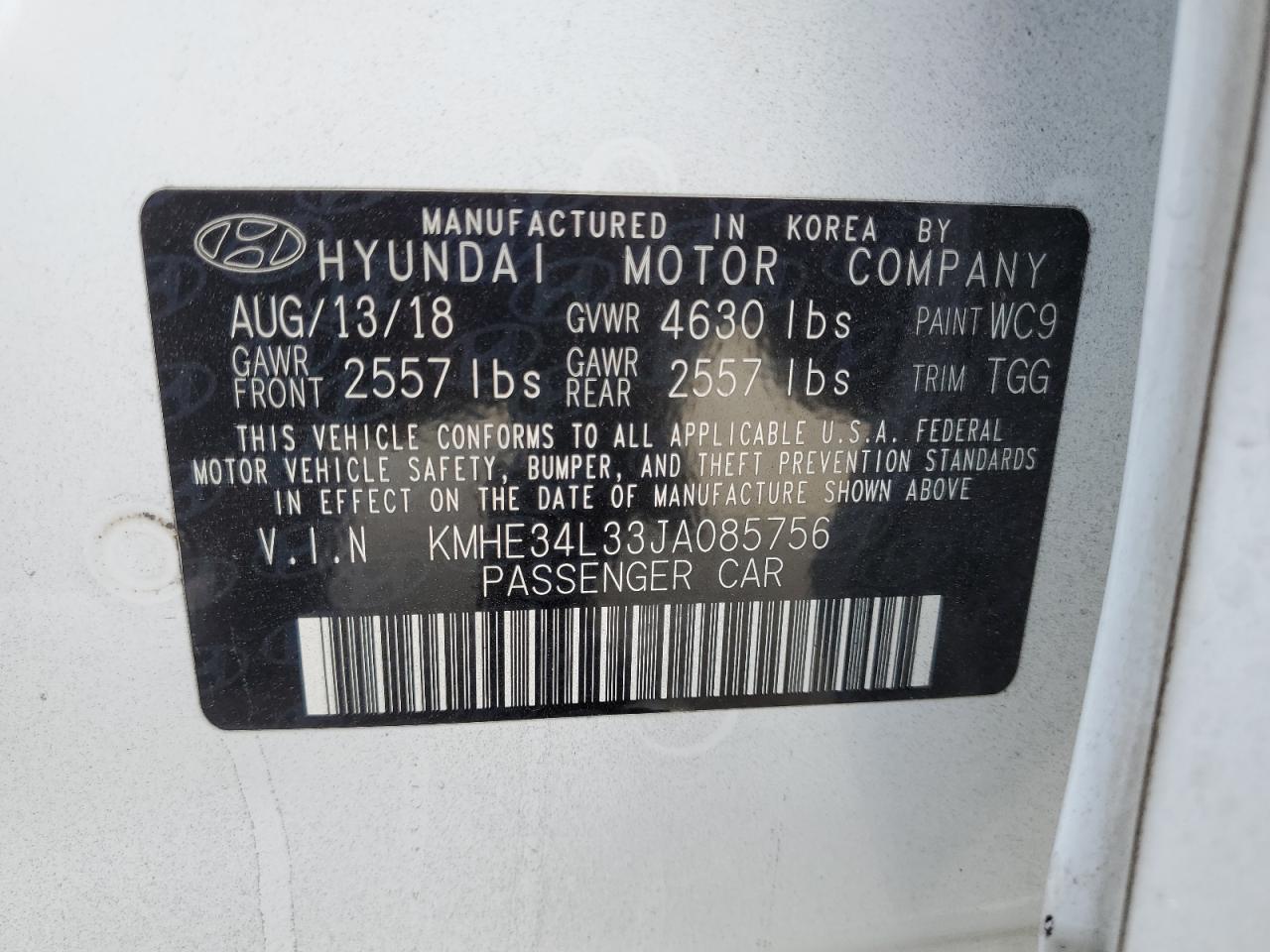 HYUNDAI SONATA 2018 VIN KMHE34L33JA085756 zdjęcie 12