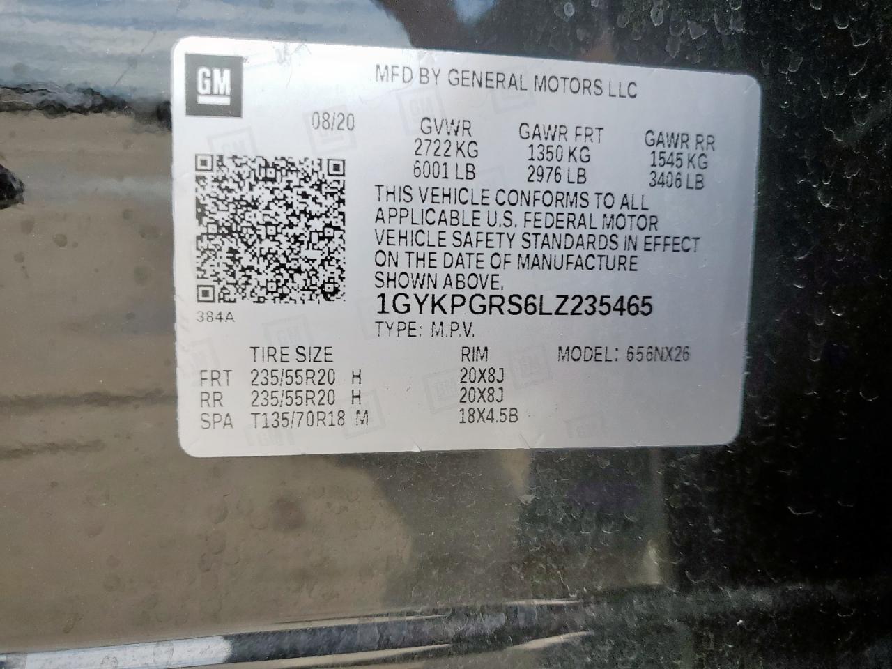 2020 Cadillac Xt6 Sport VIN: 1GYKPGRS6LZ235465 Lot: 60370385