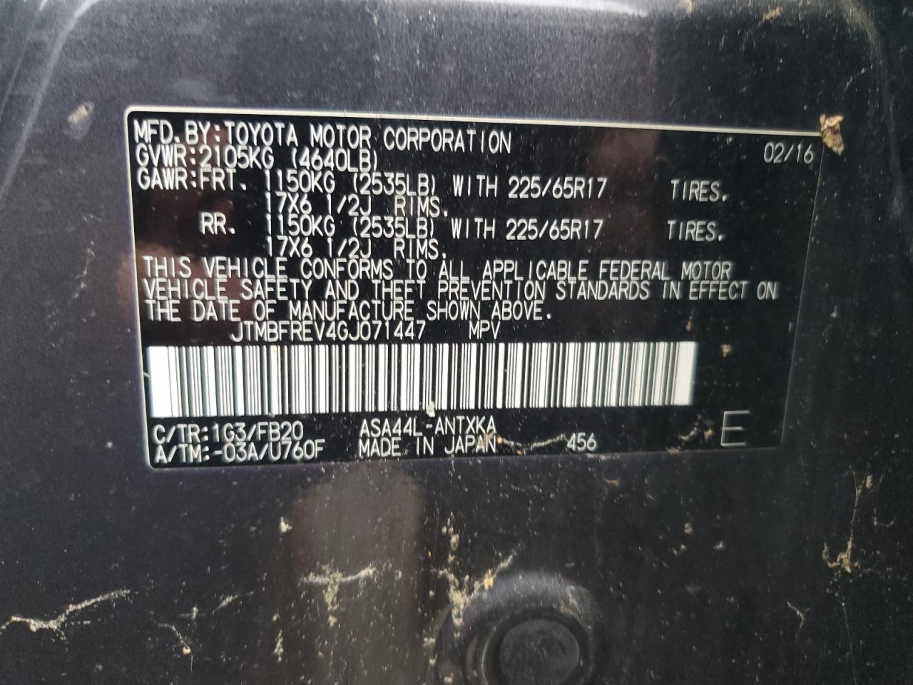 TOYOTA RAV4 2016 VIN JTMBFREV4GJ071447 zdjęcie 13