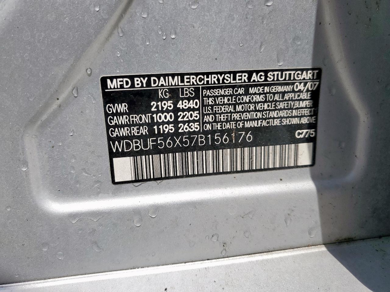 2007 Mercedes-Benz E 350 VIN: WDBUF56X57B156176 Lot: 59474745