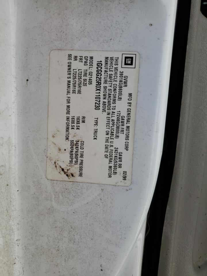 1999 Chevrolet Express G2500 VIN: 1GCGG25R0X1107230 Lot: 60635305