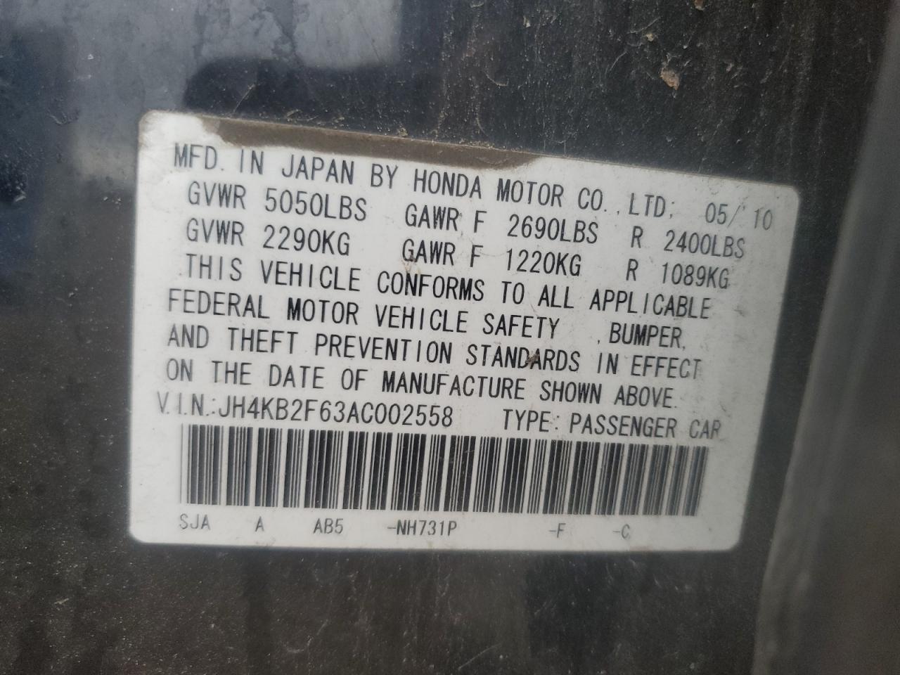 2009 Acura Rl VIN: JH4KB2F63AC002558 Lot: 60576535