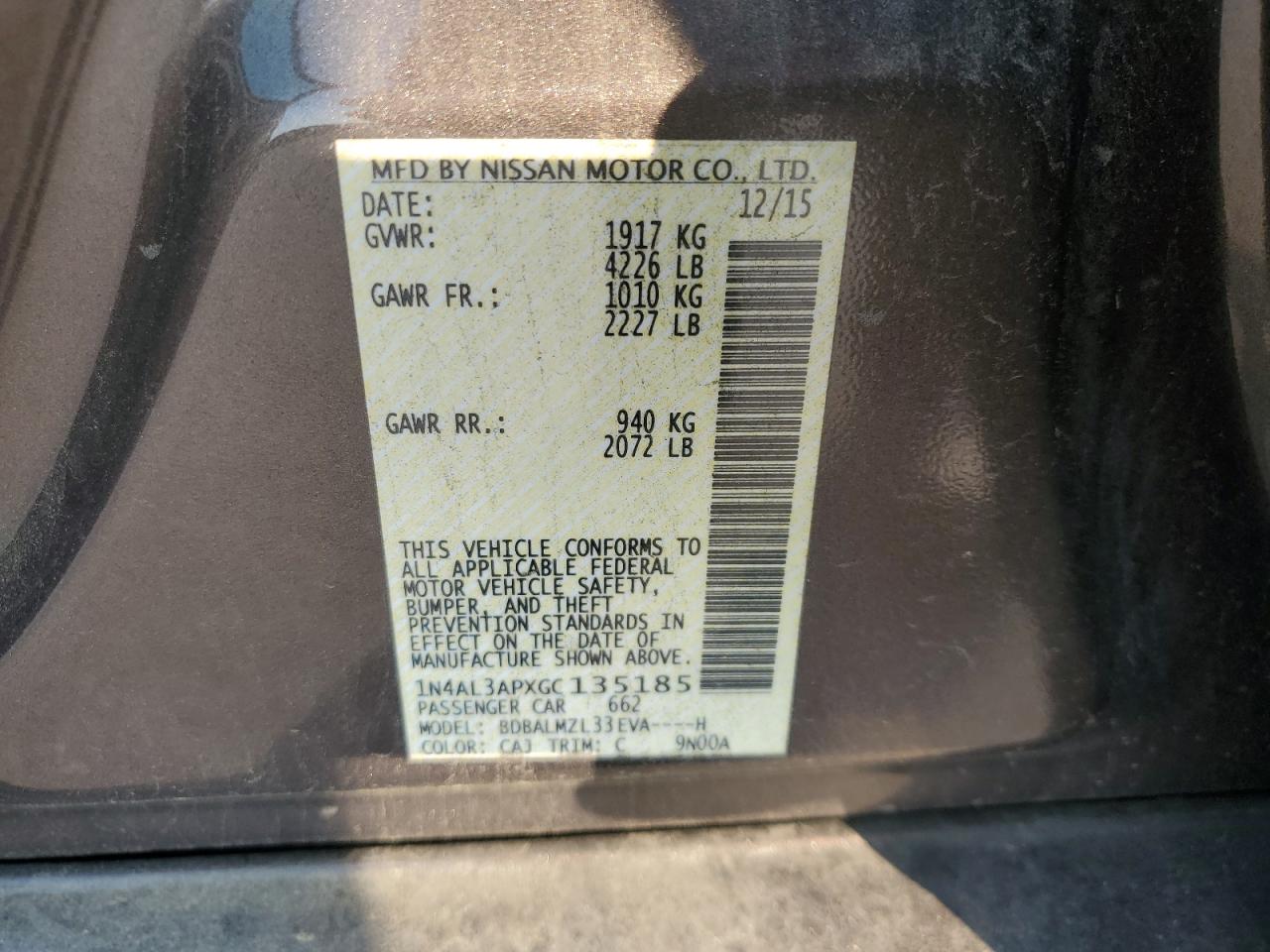 NISSAN ALTIMA 2016 VIN 1N4AL3APXGC135185 фото 13