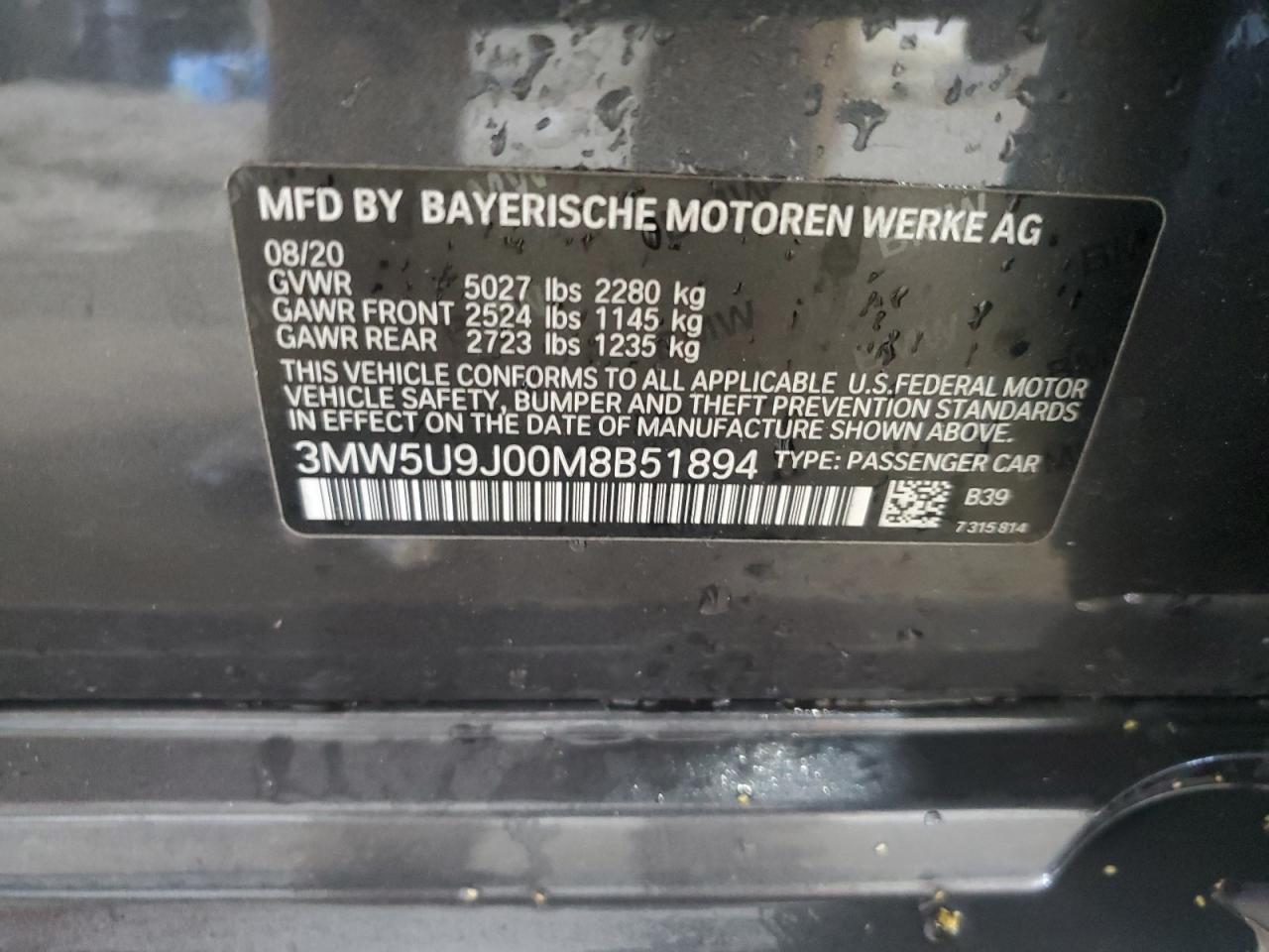 2021 BMW M340Xi VIN: 3MW5U9J00M8B51894 Lot: 61829695